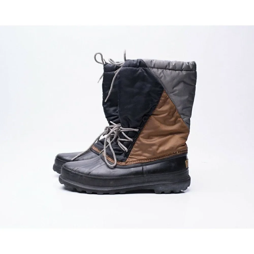 Vintage Sorel Mens Black Gold Gray Snow Boots Sz 9 10 Felt Lining Lace Up